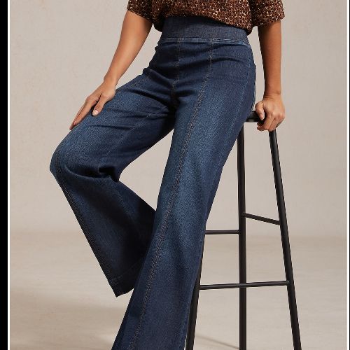 Stretch Elastic Denim Wide Leg Pants